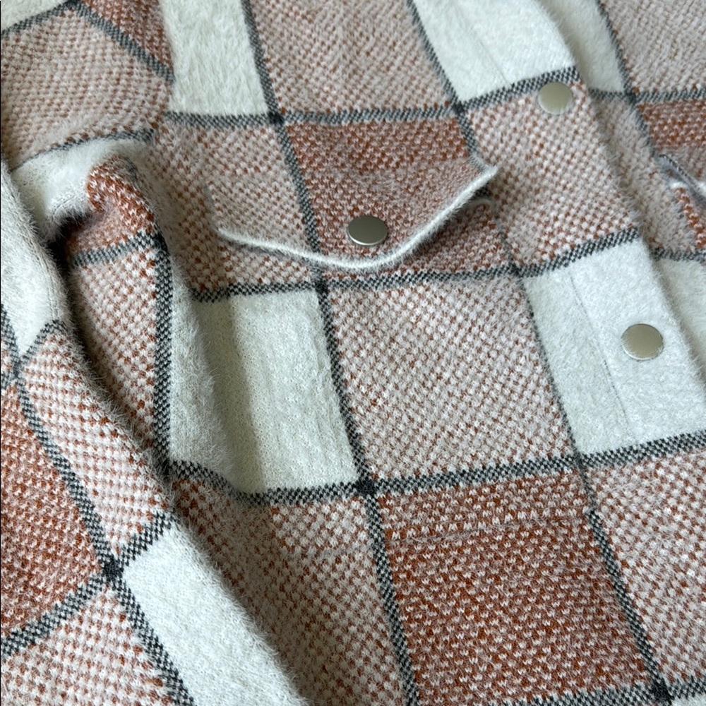 Plaid Button Snap Fuzzy Jacket - image 2